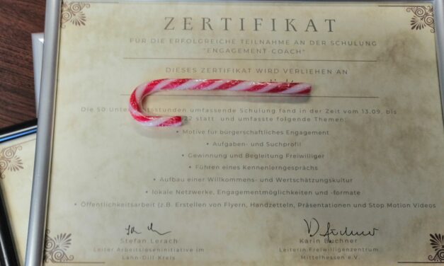 17 Teilnehmende erhielten ihr Zertifikat zum „Engagement-Coach“
