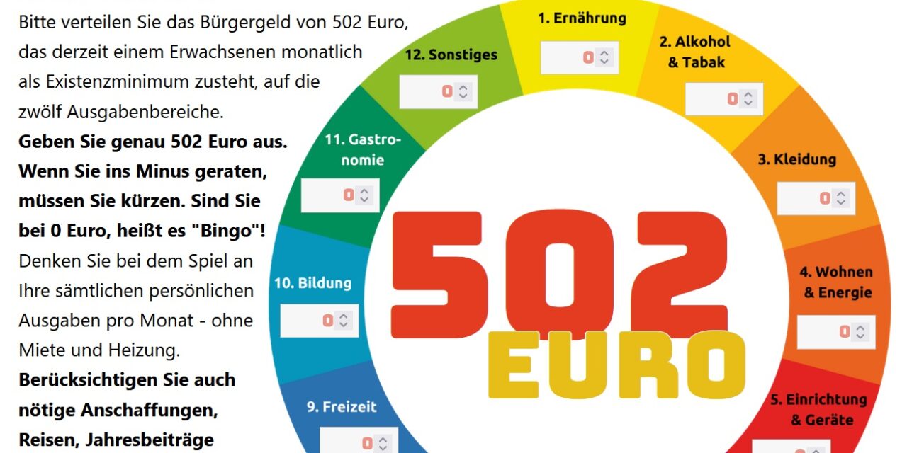 Bürgergeld-Bingo: kommt man mit 502 Euro über den Monat?