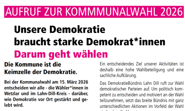 Die Kommune ist die Keimzelle der Demokratie – Aufruf des Demokratiebündnis Lahn Dill