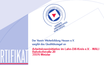 Qualität bestätigt: wir wurden geprüft und erneut bis 2029 durch Weiterbildung Hessen zertifiziert