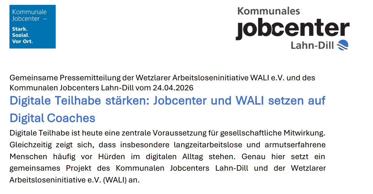 Digitale Teilhabe stärken: Jobcenter und WALI setzen auf  Digital Coaches